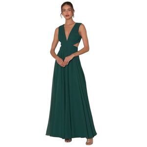 Lulus Vivid Imagination Maxi Dress Women M Green Gown V-Neck Cutout Prom NWT
